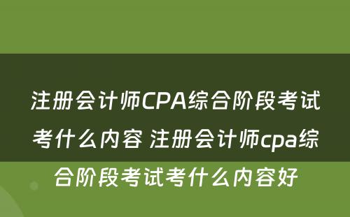 注册会计师CPA综合阶段考试考什么内容 注册会计师cpa综合阶段考试考什么内容好