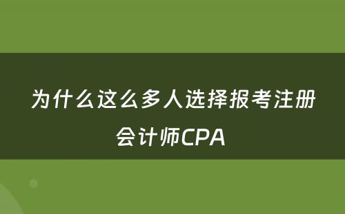 为什么这么多人选择报考注册会计师CPA 