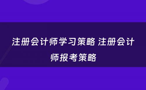 注册会计师学习策略 注册会计师报考策略