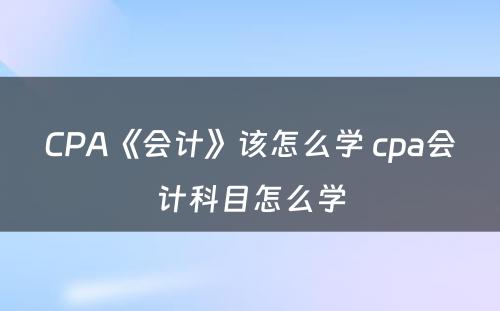 CPA《会计》该怎么学 cpa会计科目怎么学