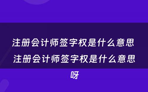 注册会计师签字权是什么意思 注册会计师签字权是什么意思呀