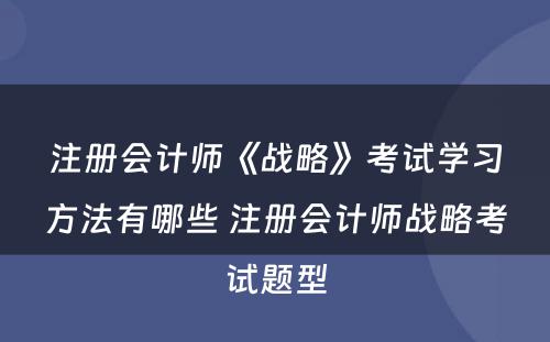 注册会计师《战略》考试学习方法有哪些 注册会计师战略考试题型