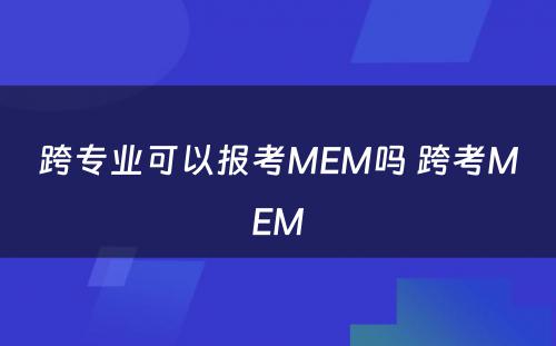 跨专业可以报考MEM吗 跨考MEM