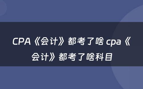 CPA《会计》都考了啥 cpa《会计》都考了啥科目