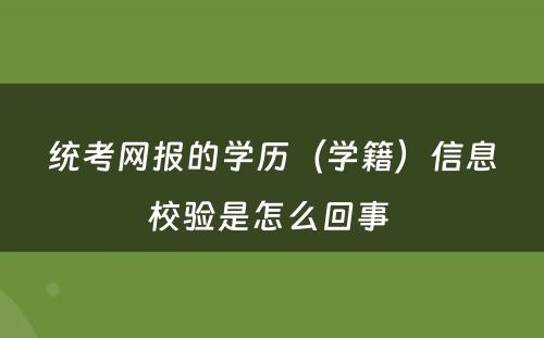 统考网报的学历（学籍）信息校验是怎么回事 