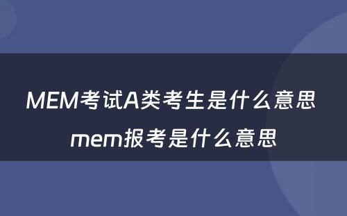 MEM考试A类考生是什么意思 mem报考是什么意思