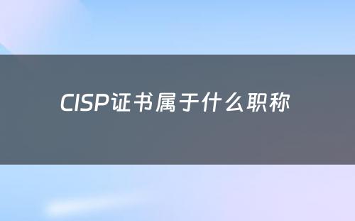 CISP证书属于什么职称 