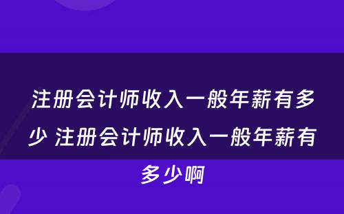 注册会计师收入一般年薪有多少 注册会计师收入一般年薪有多少啊