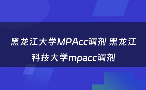 黑龙江大学MPAcc调剂 黑龙江科技大学mpacc调剂