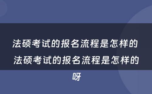 法硕考试的报名流程是怎样的 法硕考试的报名流程是怎样的呀