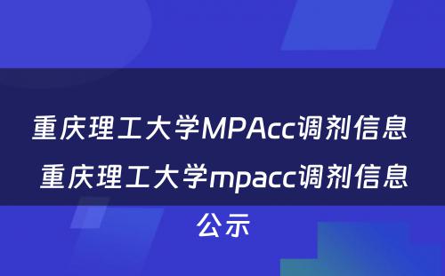 重庆理工大学MPAcc调剂信息 重庆理工大学mpacc调剂信息公示