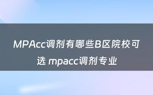 MPAcc调剂有哪些B区院校可选 mpacc调剂专业