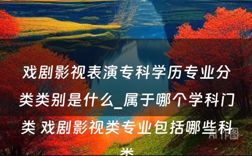 戏剧影视表演专科学历专业分类类别是什么_属于哪个学科门类 戏剧影视类专业包括哪些科类