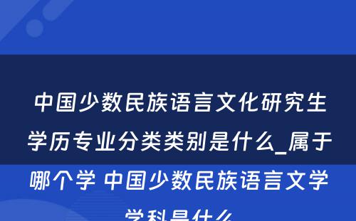 中国少数民族语言文化研究生学历专业分类类别是什么_属于哪个学 中国少数民族语言文学学科是什么