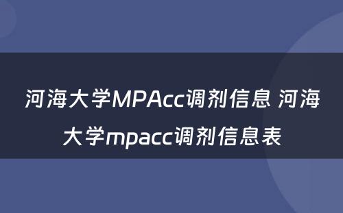 河海大学MPAcc调剂信息 河海大学mpacc调剂信息表
