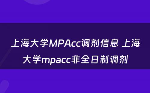 上海大学MPAcc调剂信息 上海大学mpacc非全日制调剂