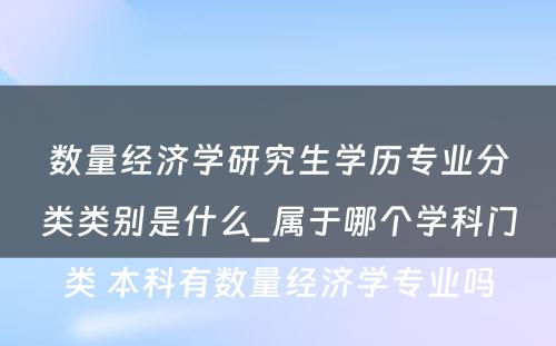 数量经济学研究生学历专业分类类别是什么_属于哪个学科门类 本科有数量经济学专业吗