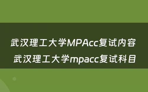武汉理工大学MPAcc复试内容 武汉理工大学mpacc复试科目