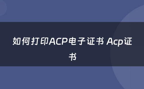 如何打印ACP电子证书 Acp证书