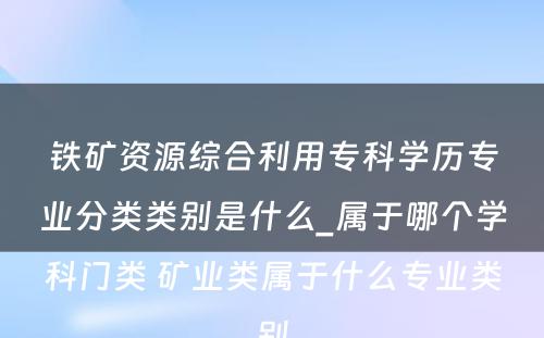 铁矿资源综合利用专科学历专业分类类别是什么_属于哪个学科门类 矿业类属于什么专业类别