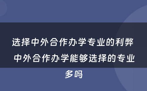 选择中外合作办学专业的利弊 中外合作办学能够选择的专业多吗