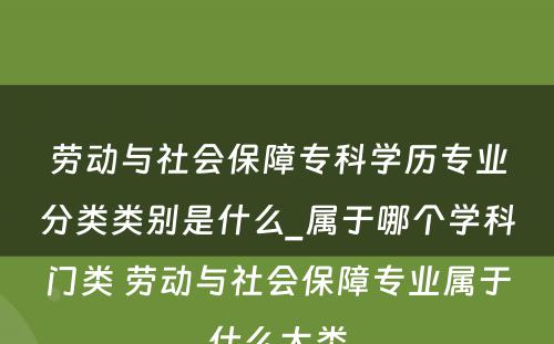 劳动与社会保障专科学历专业分类类别是什么_属于哪个学科门类 劳动与社会保障专业属于什么大类