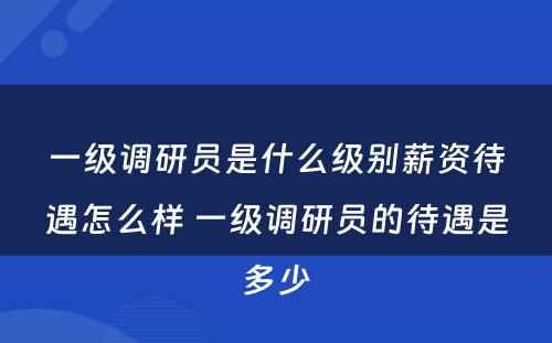 一级调研员是什么级别薪资待遇怎么样 一级调研员的待遇是多少