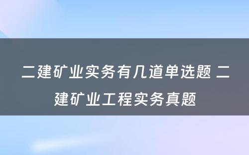 二建矿业实务有几道单选题 二建矿业工程实务真题