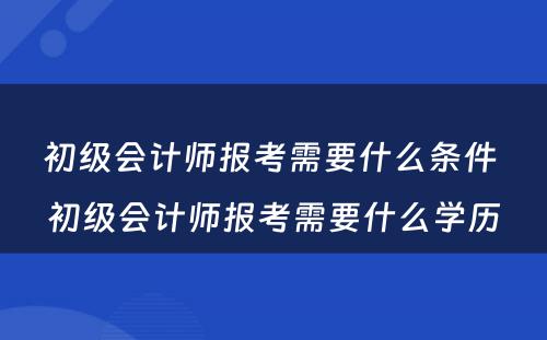 初级会计师报考需要什么条件 初级会计师报考需要什么学历