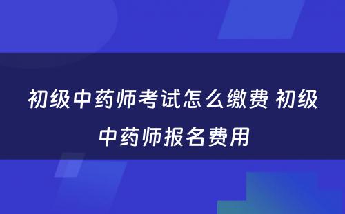 初级中药师考试怎么缴费 初级中药师报名费用