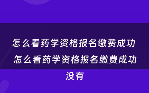 怎么看药学资格报名缴费成功 怎么看药学资格报名缴费成功没有