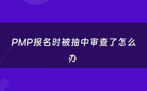 PMP报名时被抽中审查了怎么办 