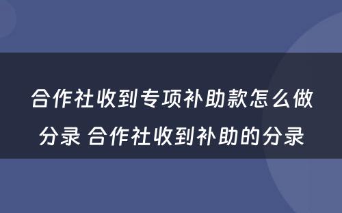 合作社收到专项补助款怎么做分录 合作社收到补助的分录