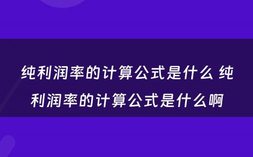 纯利润率的计算公式是什么 纯利润率的计算公式是什么啊