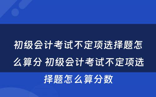 初级会计考试不定项选择题怎么算分 初级会计考试不定项选择题怎么算分数