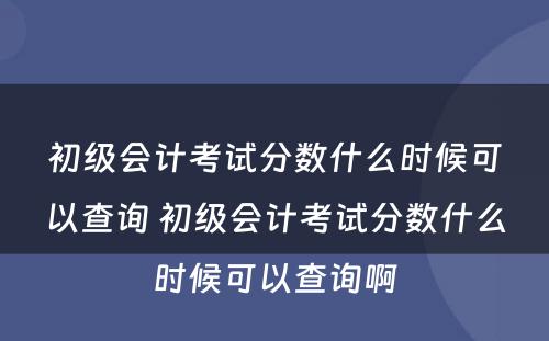 初级会计考试分数什么时候可以查询 初级会计考试分数什么时候可以查询啊