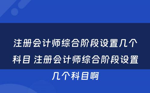 注册会计师综合阶段设置几个科目 注册会计师综合阶段设置几个科目啊