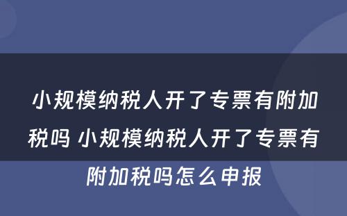 小规模纳税人开了专票有附加税吗 小规模纳税人开了专票有附加税吗怎么申报