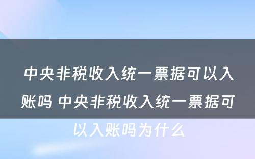 中央非税收入统一票据可以入账吗 中央非税收入统一票据可以入账吗为什么