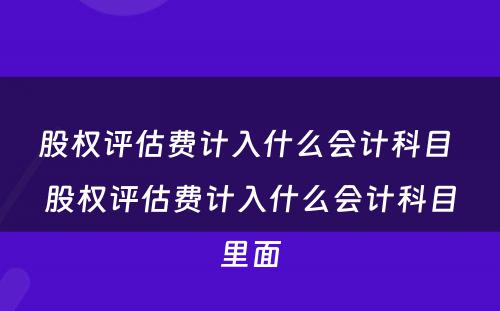 股权评估费计入什么会计科目 股权评估费计入什么会计科目里面