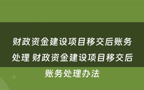 财政资金建设项目移交后账务处理 财政资金建设项目移交后账务处理办法