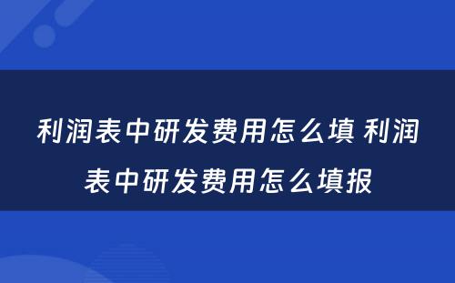 利润表中研发费用怎么填 利润表中研发费用怎么填报