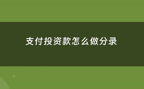 支付投资款怎么做分录 