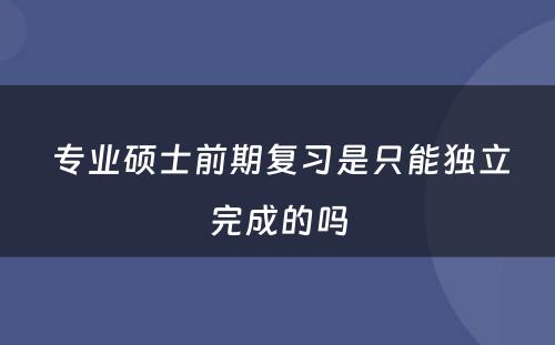  专业硕士前期复习是只能独立完成的吗