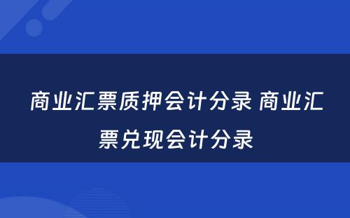 商业汇票质押会计分录 商业汇票兑现会计分录