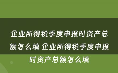 企业所得税季度申报时资产总额怎么填 企业所得税季度申报时资产总额怎么填