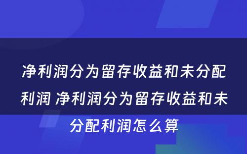净利润分为留存收益和未分配利润 净利润分为留存收益和未分配利润怎么算