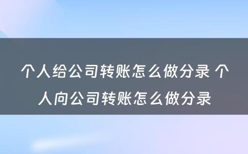 个人给公司转账怎么做分录 个人向公司转账怎么做分录