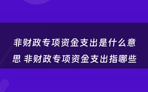 非财政专项资金支出是什么意思 非财政专项资金支出指哪些