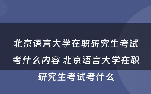 北京语言大学在职研究生考试考什么内容 北京语言大学在职研究生考试考什么